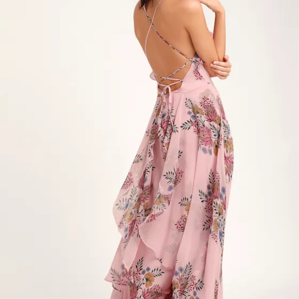 Lulu's Blush Floral Backless Dress